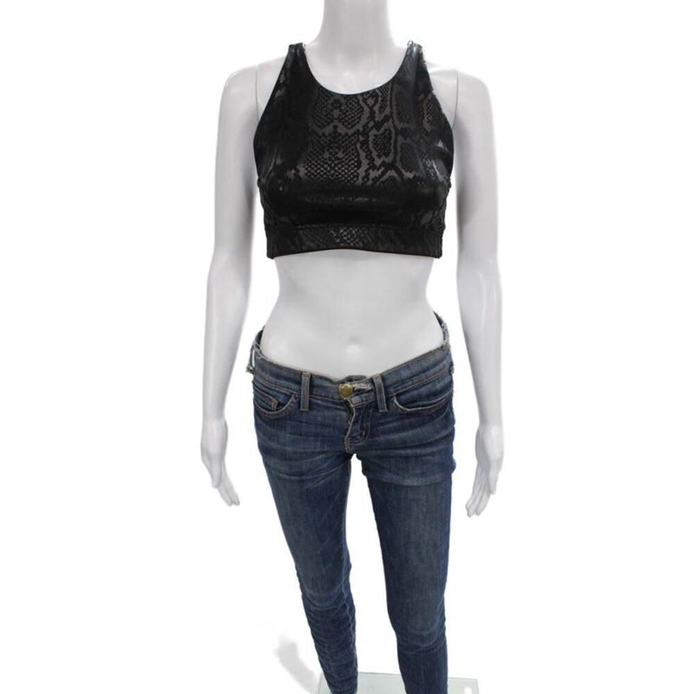 Terez Womens Snakeskin Print Pullover Sports Bra Black Size Small